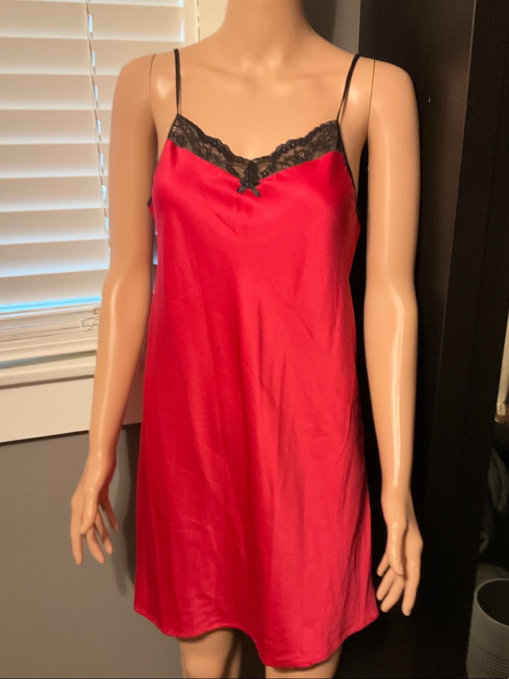 Gilligan & O'Malley Red Satin Slip with Black Lace Trim